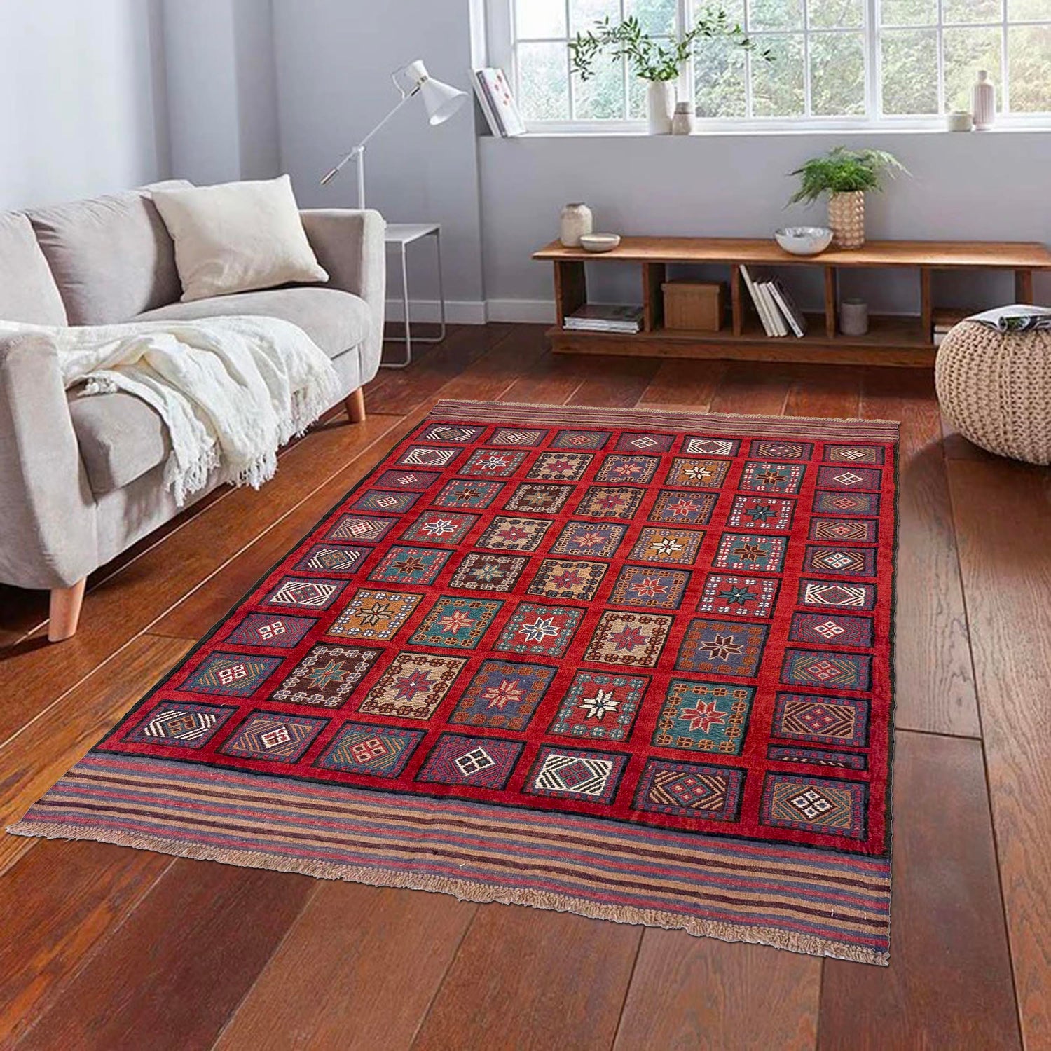 Barjasta Area Rug Handmade Multi Floral 4x6 ft