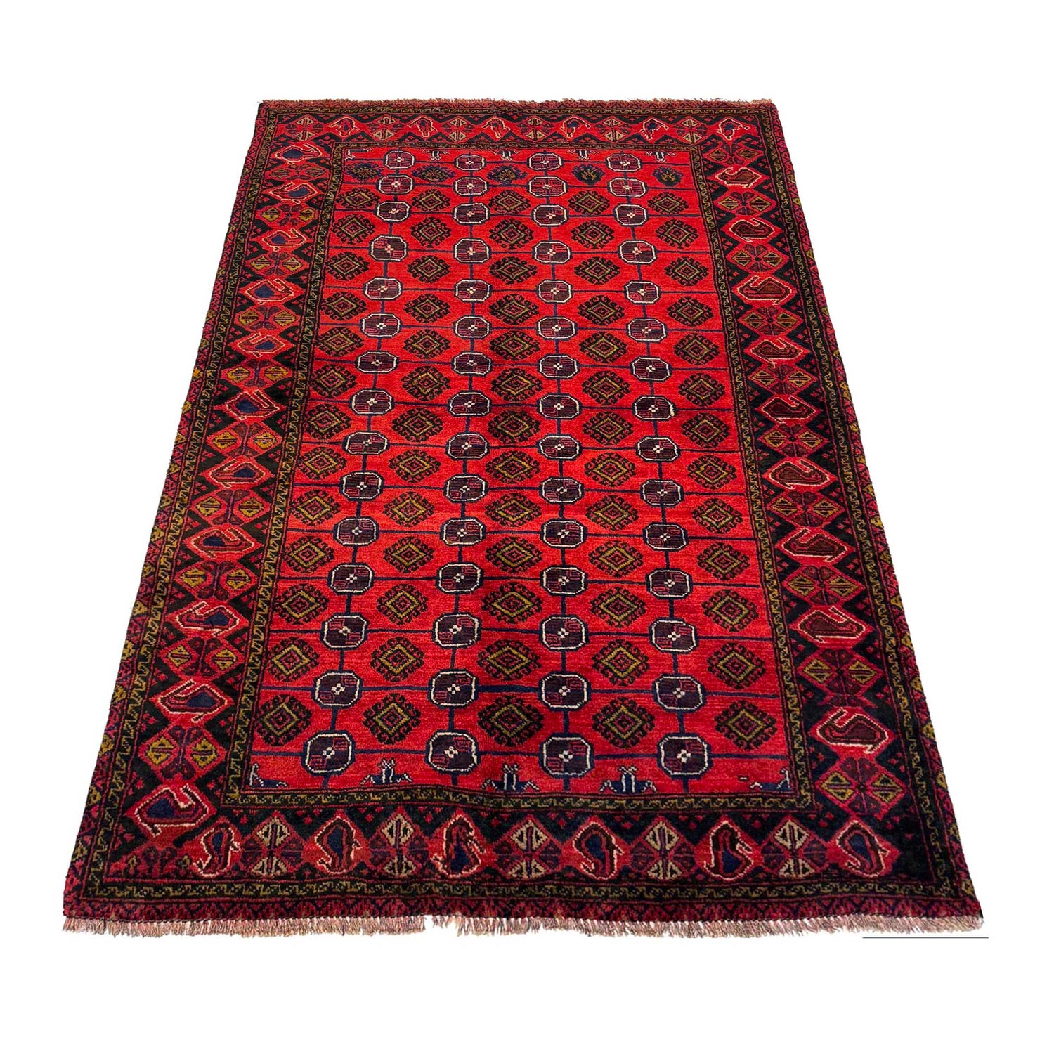 Baluchi Rug Handmade Red Floral 4x6 ft