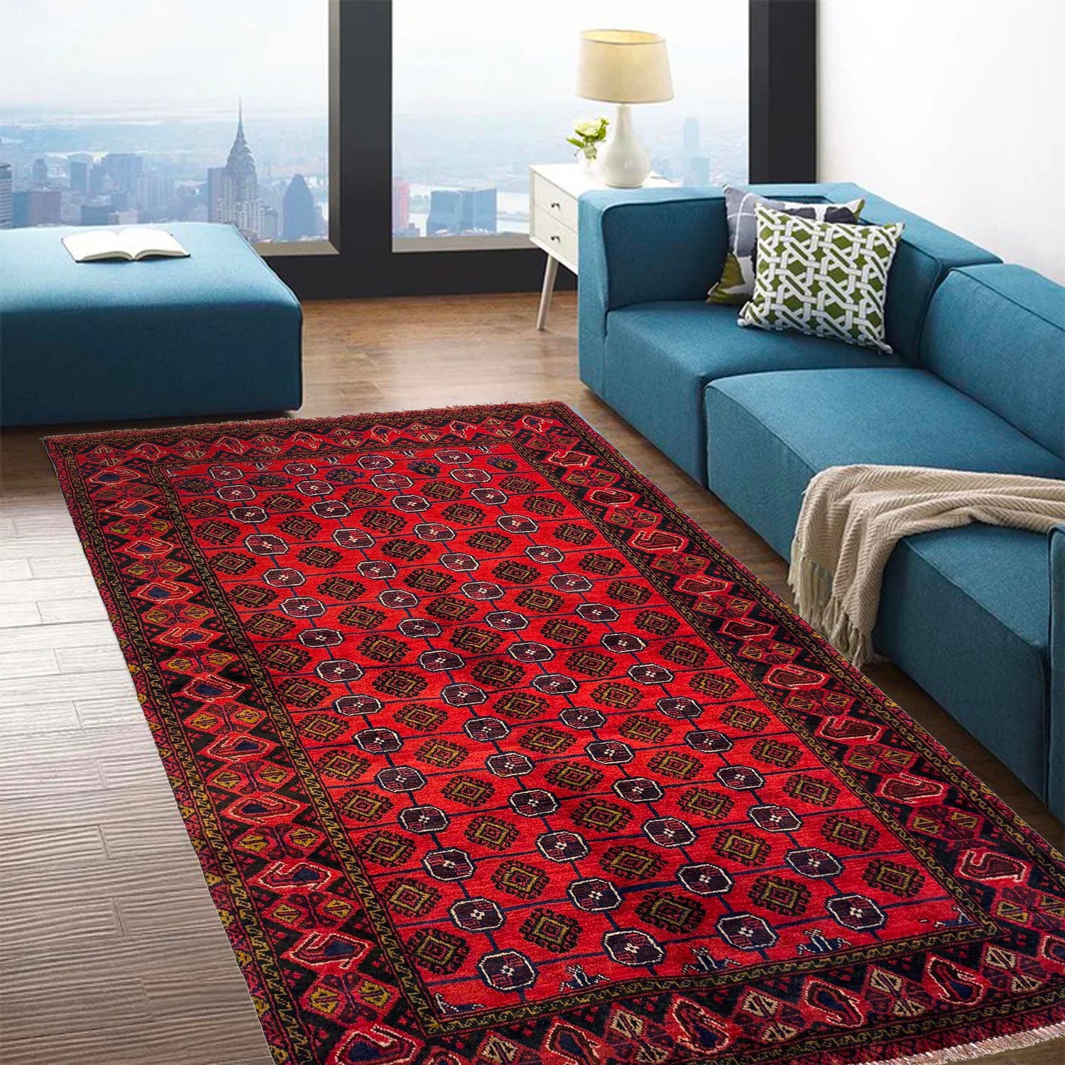 Baluchi Rug Handmade Red Floral 4x6 ft