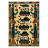War Area Rug Handmade Beige Riffle + Tank + Helicopter 2x4
