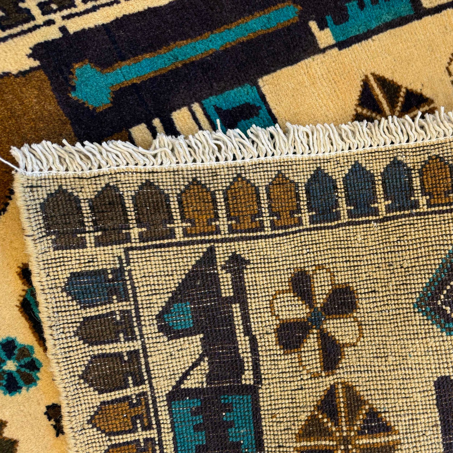 War Area Rug Handmade Beige Riffle + Tank + Helicopter 2x4