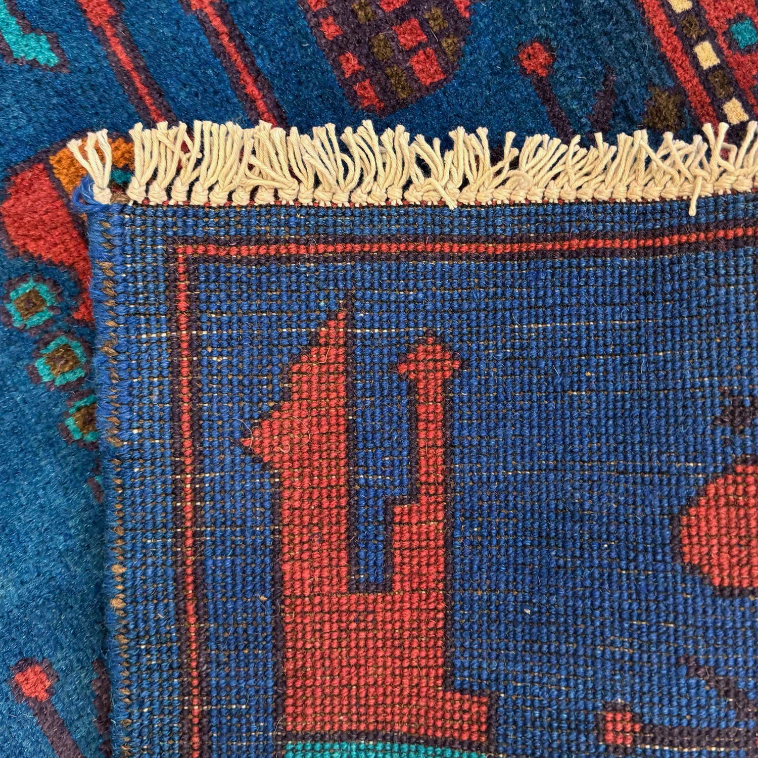War Area Rug Handmade Blue Tank + Helicopter + Grenade 2x4
