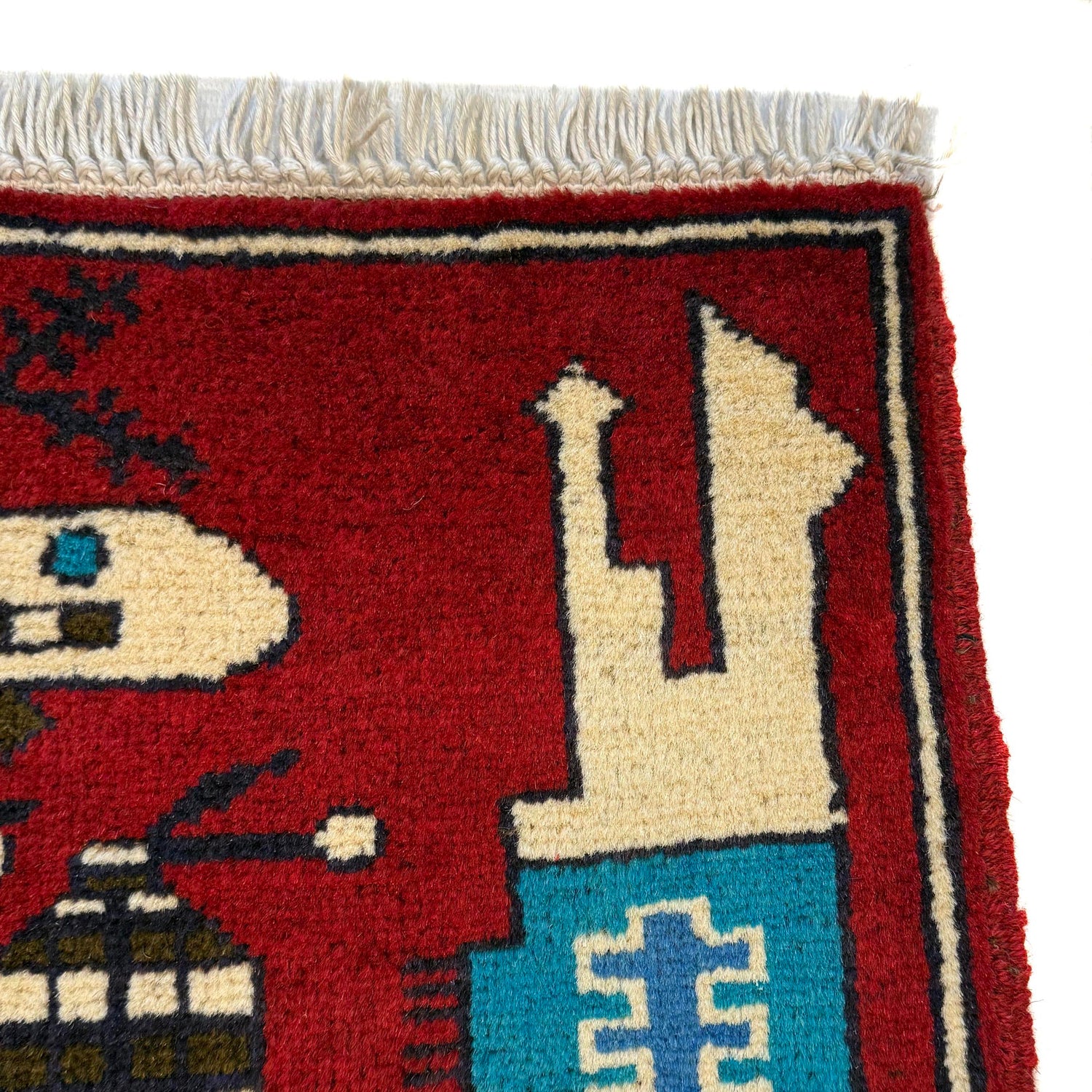 War Area Rug Handmade Red Riffle + Tank + Helicopter +
