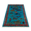 War Area Rug Handmade Blue Tank + Helicopter + Riffle 2x4 ft