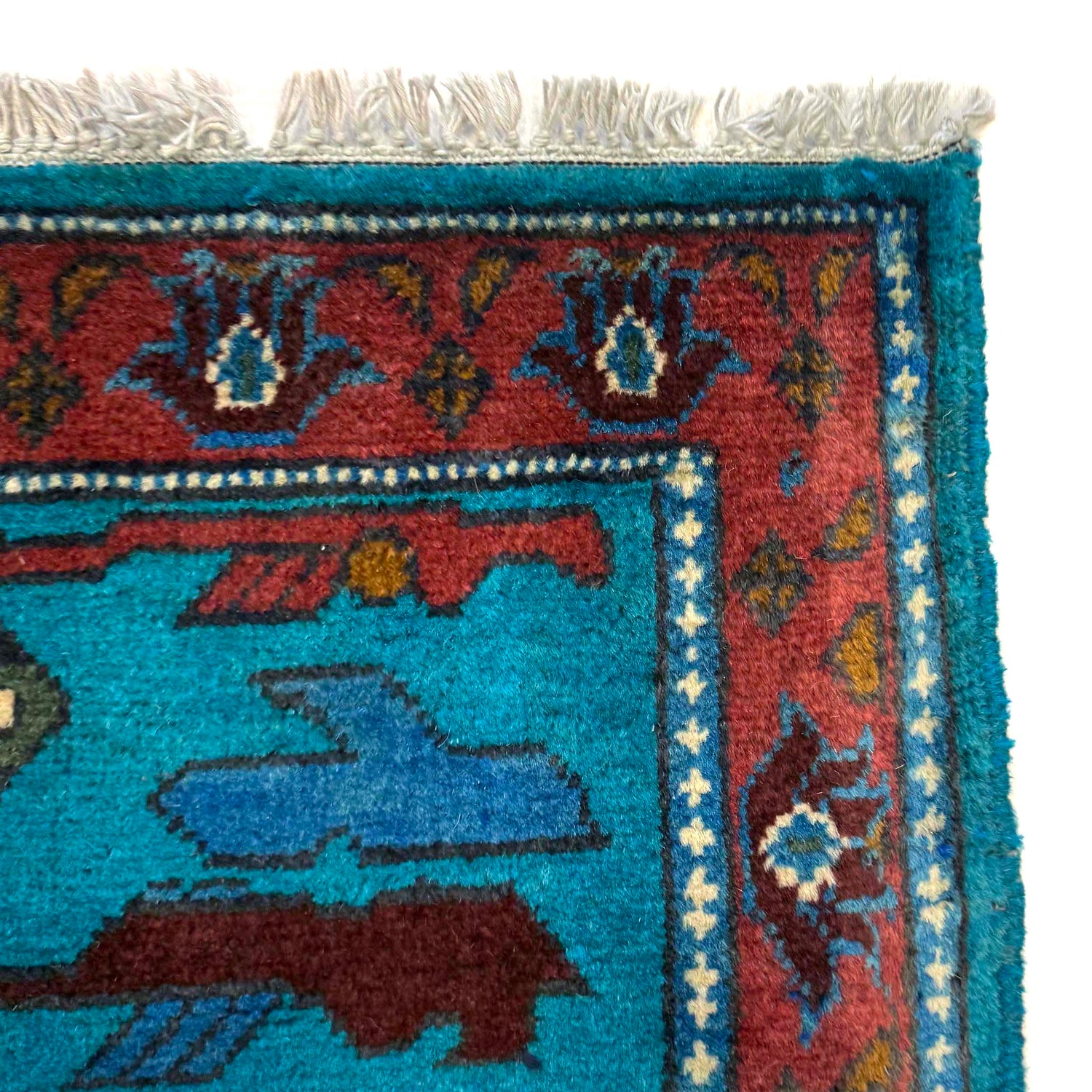 War Area Rug Handmade Blue Tank + Helicopter + Riffle 2x4 ft