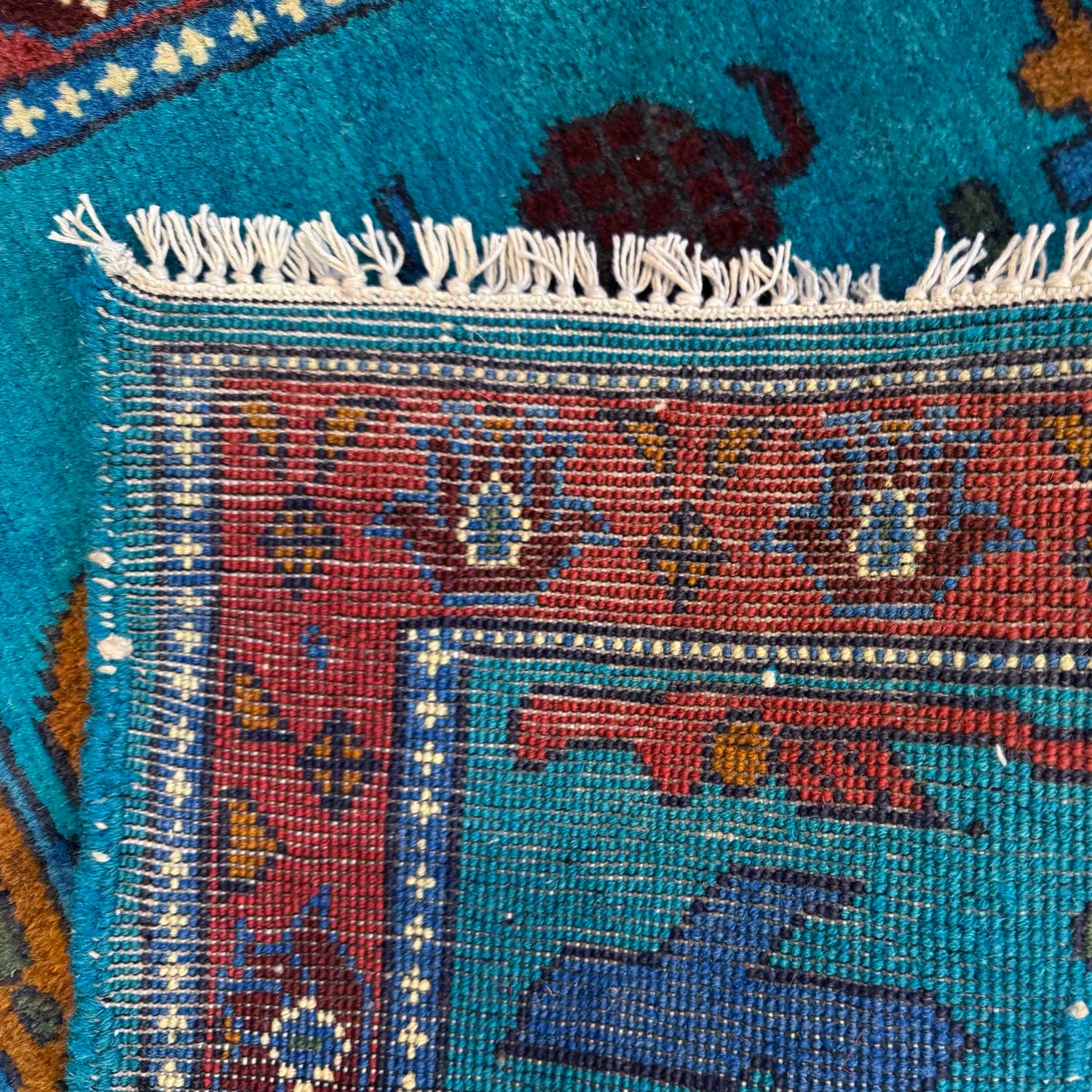 War Area Rug Handmade Blue Tank + Helicopter + Riffle 2x4 ft