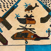 War Area Rug Handmade Beige Riffle + Tank + Helicopter +