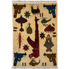 War Area Rug Handmade Beige Riffle + Tank + Helicopter +