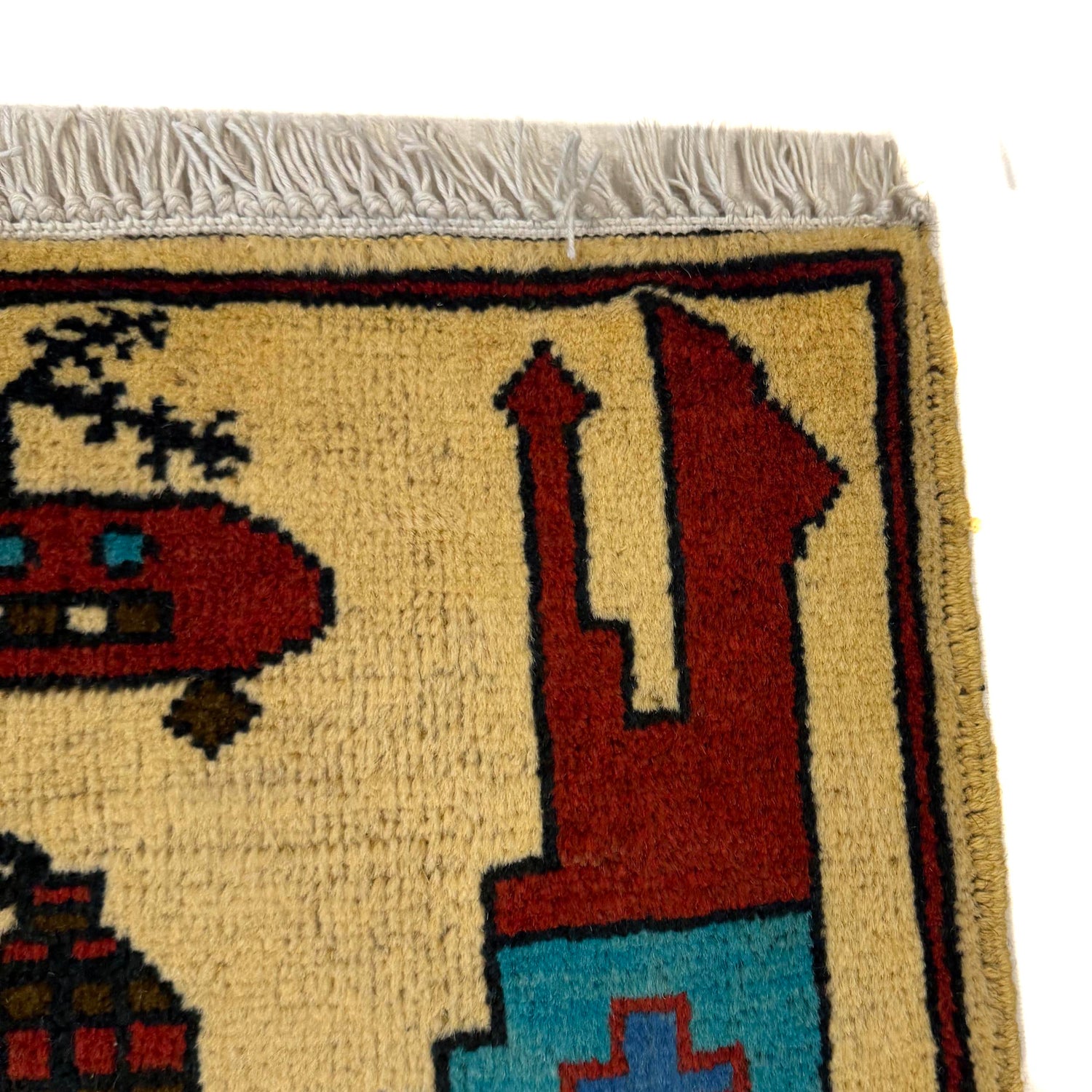 War Area Rug Handmade Yellow Riffle + Tank + Helicopter +