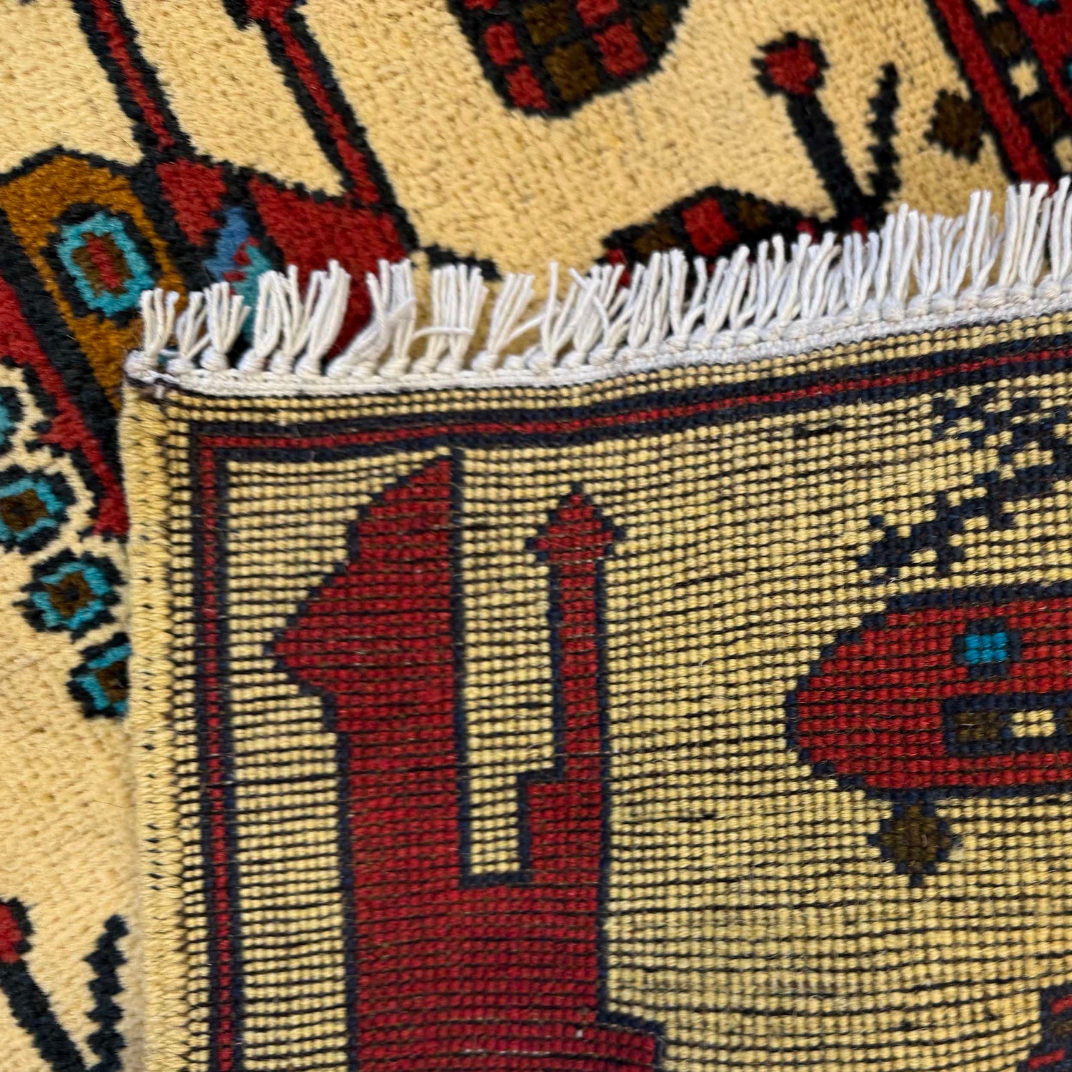 War Area Rug Handmade Yellow Riffle + Tank + Helicopter +