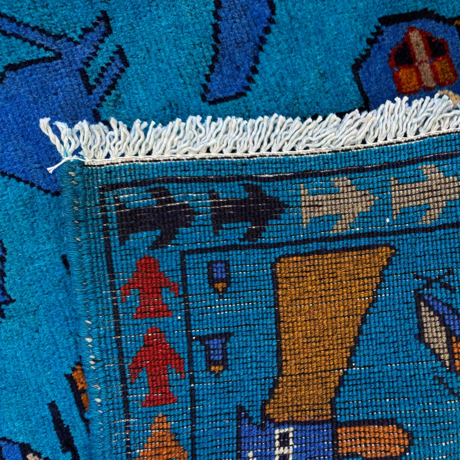 War Area Rug Handmade Blue Riffle + Tank + Helicopter +