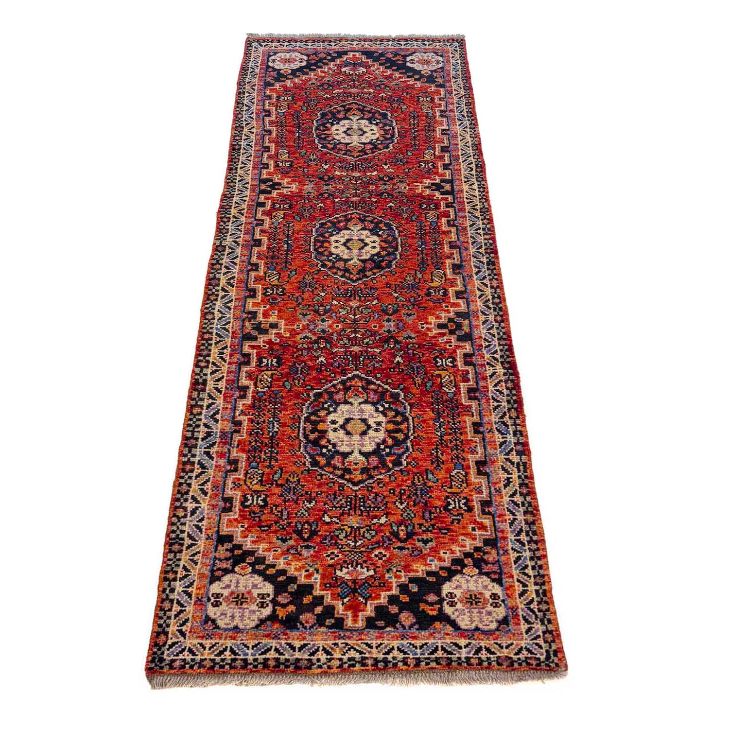 Shirazi Runner Rug Handmade Multi Medallion 10' Runner