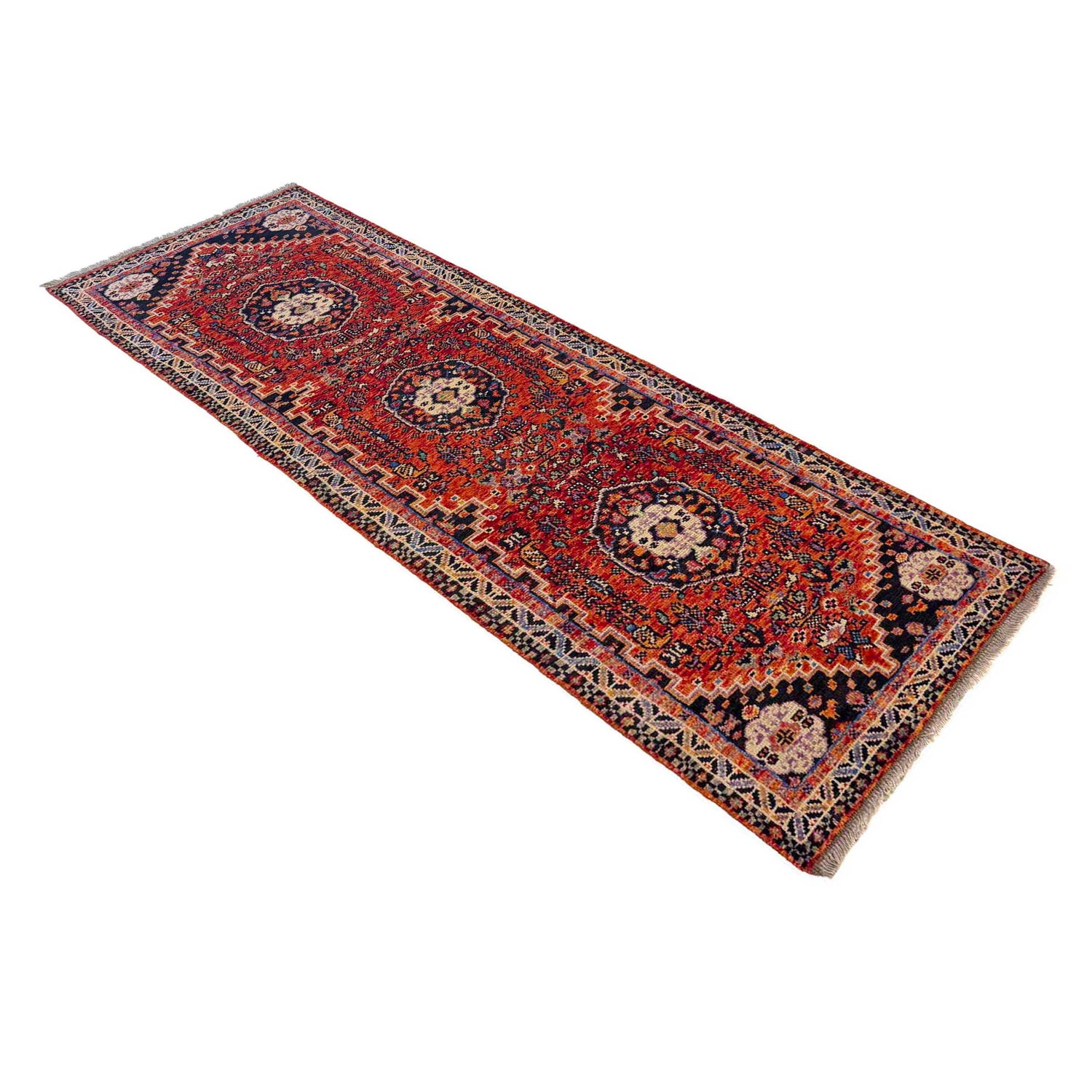 Shirazi Runner Rug Handmade Multi Medallion 10' Runner