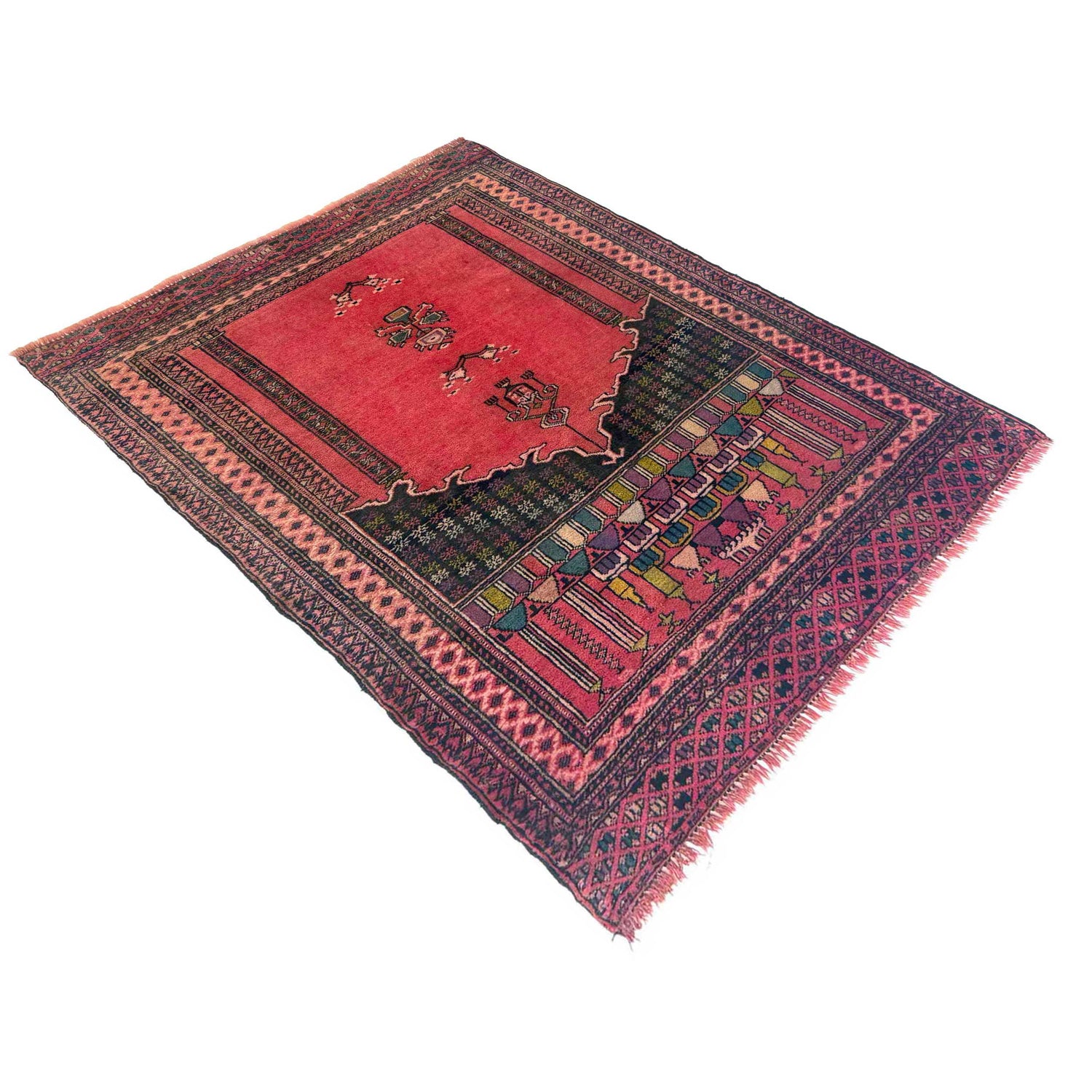 Baluchi Rug Handmade Red Prayer Design 2x4 ft