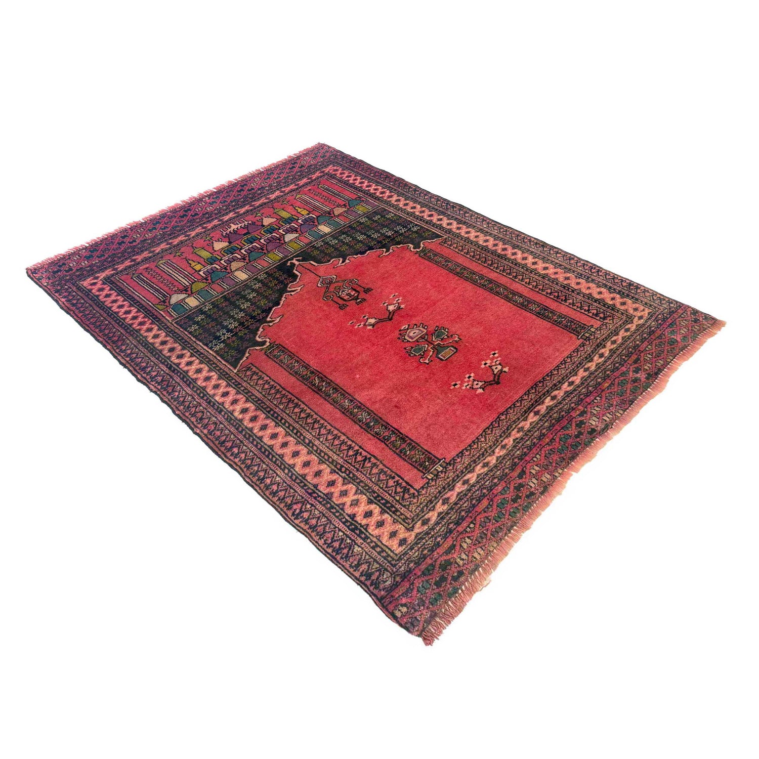 Baluchi Rug Handmade Red Prayer Design 2x4 ft