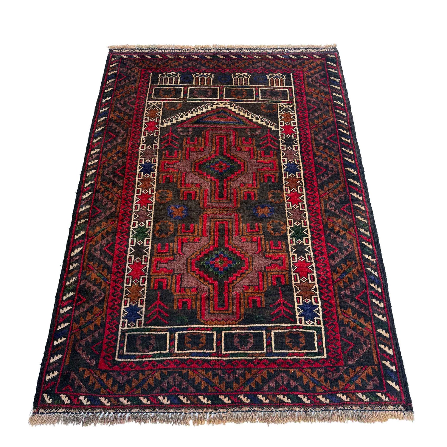 Baluchi Rug Handmade Multi Prayer Design 2x4 ft