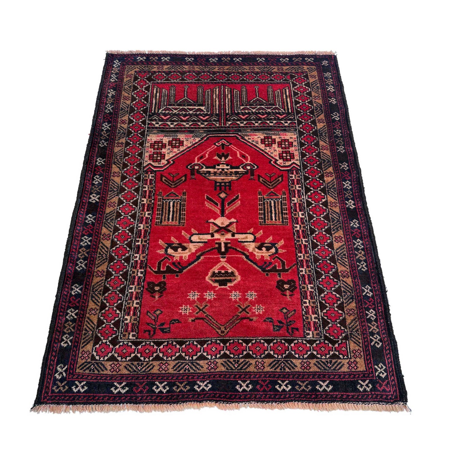 Baluchi Rug Handmade Red Prayer Design 2x4 ft