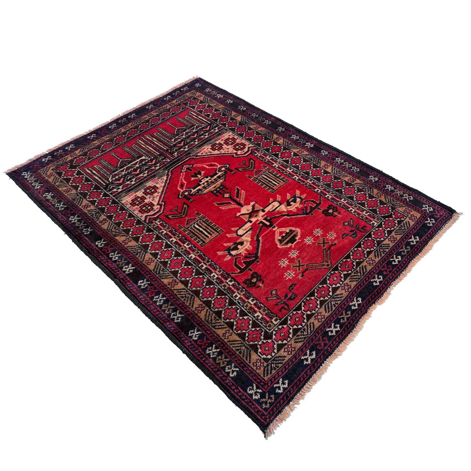 Baluchi Rug Handmade Red Prayer Design 2x4 ft