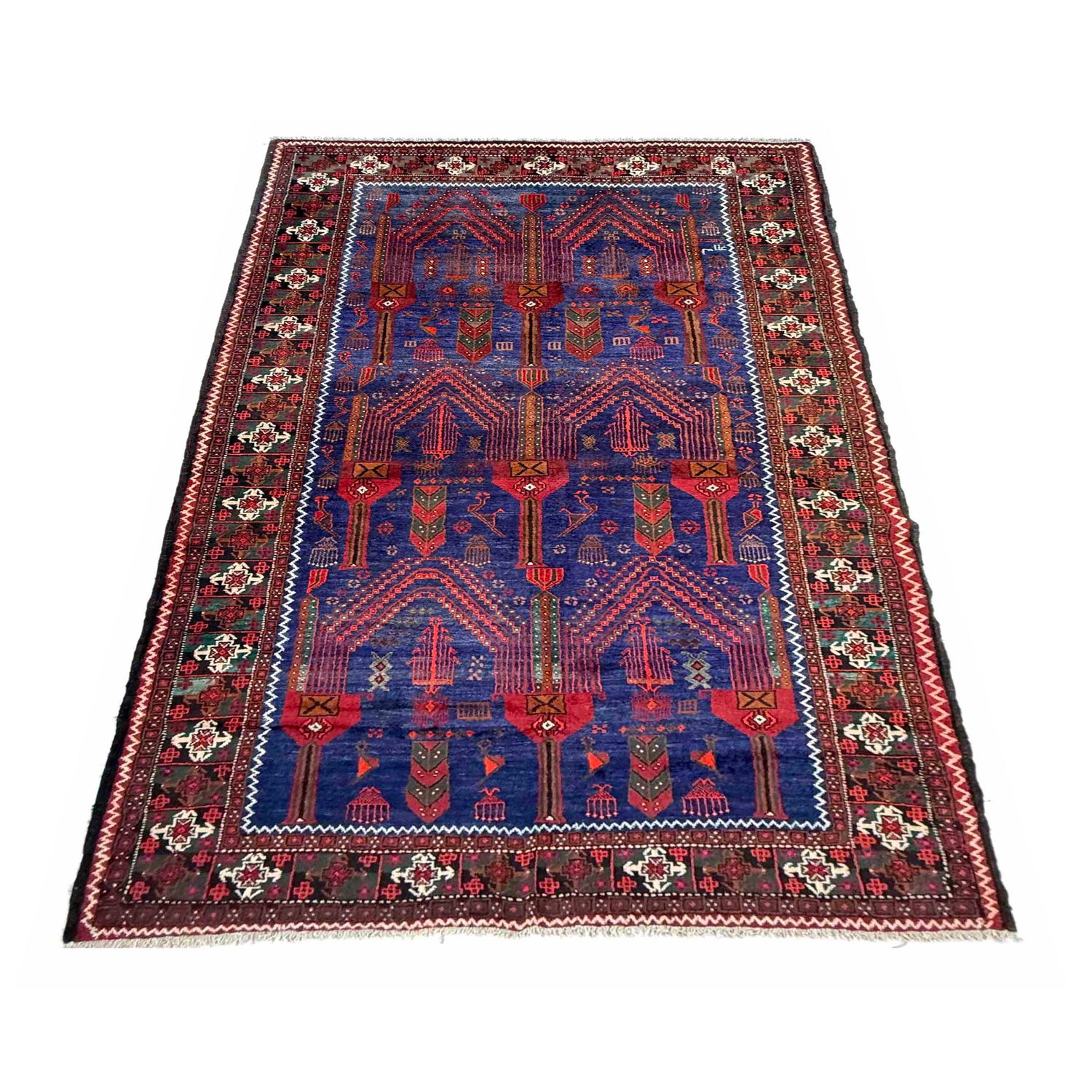 Natural Baluch Area Rug Handmade Multi Floral 6x9 ft