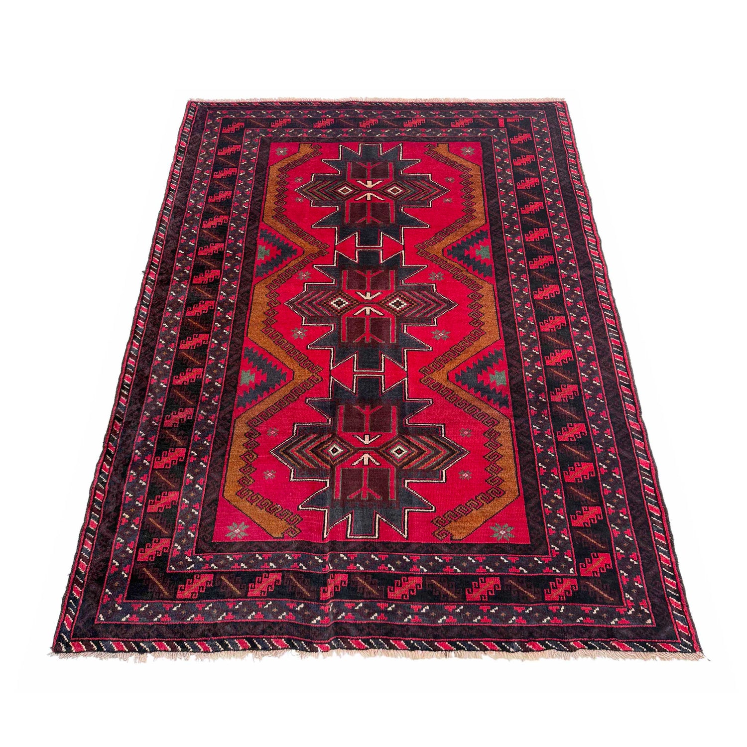 Baluchi Rug Handmade Red Geometric 4x6 ft