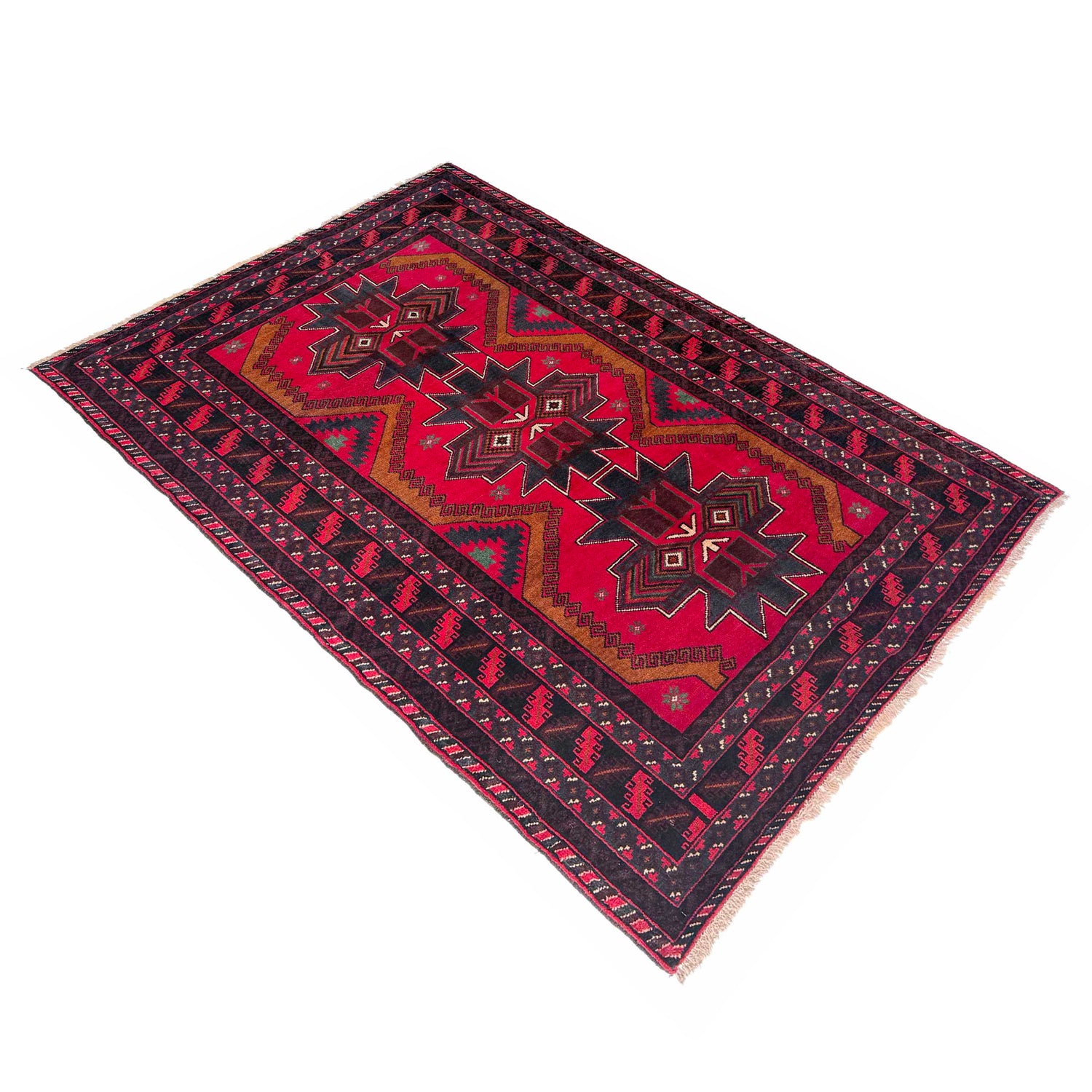 Baluchi Rug Handmade Red Geometric 4x6 ft
