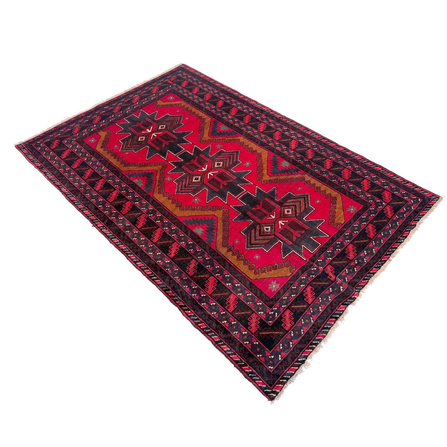 Baluchi Rug Handmade Red Geometric 4x6 ft