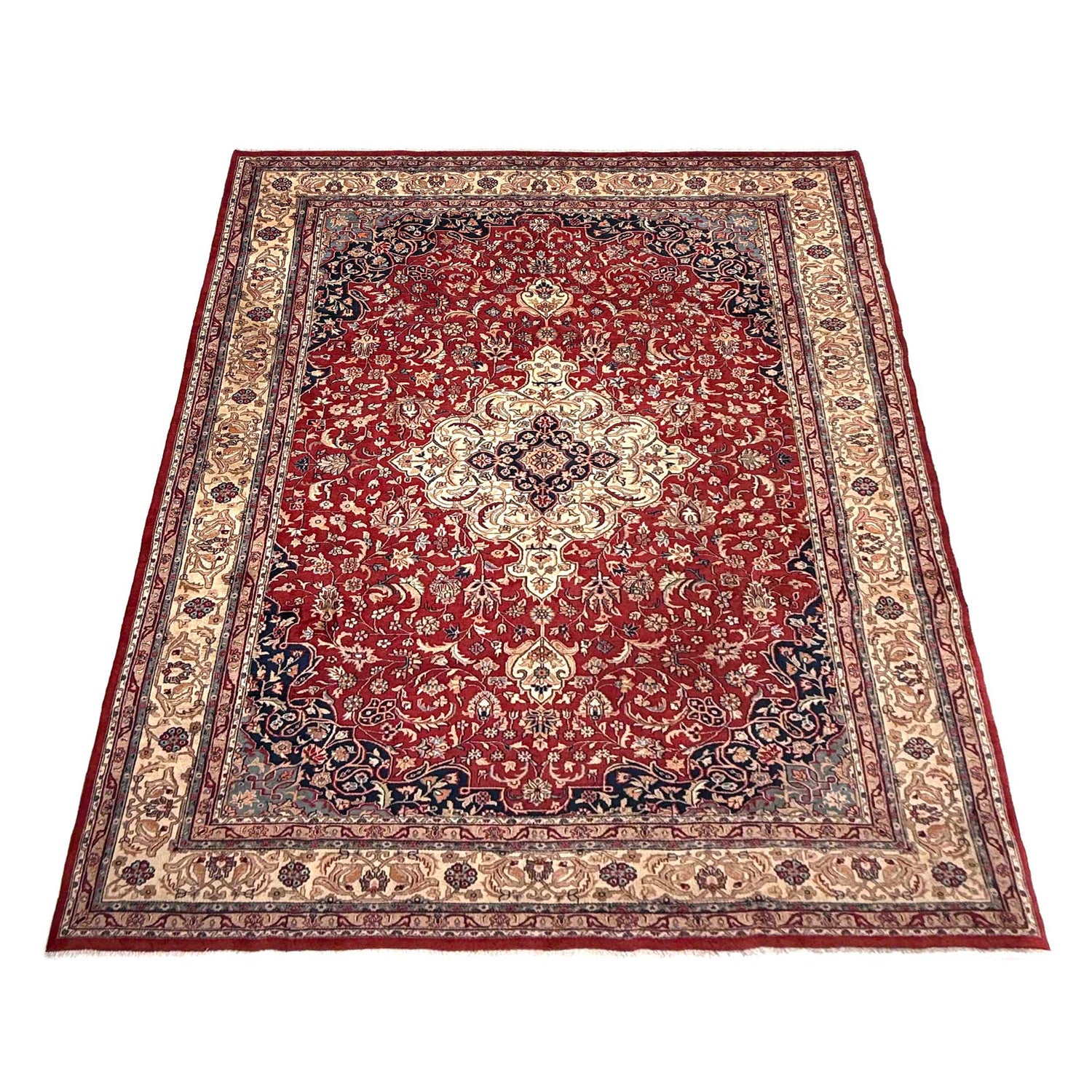 Kashan Area Rug Handmade Multi Medallion 9x12 ft