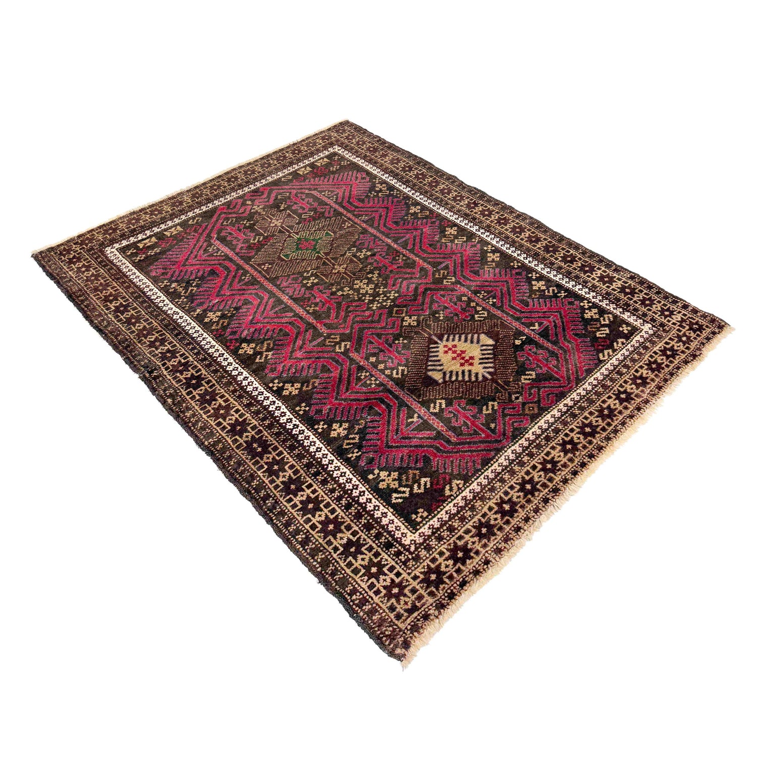 Baluchi Rug Handmade Red Geometric 2x4 ft