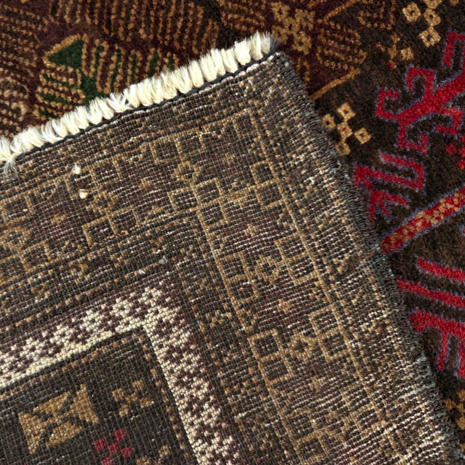 Baluchi Rug Handmade Red Geometric 2x4 ft