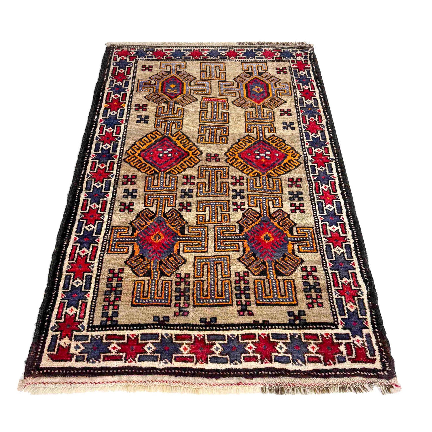 Baluchi Rug Handmade Multi Geometric 3x5 ft