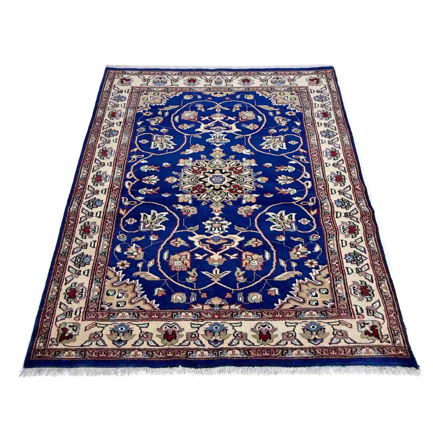 Jaldar Area Rug Handmade Blue Floral 4x6 ft