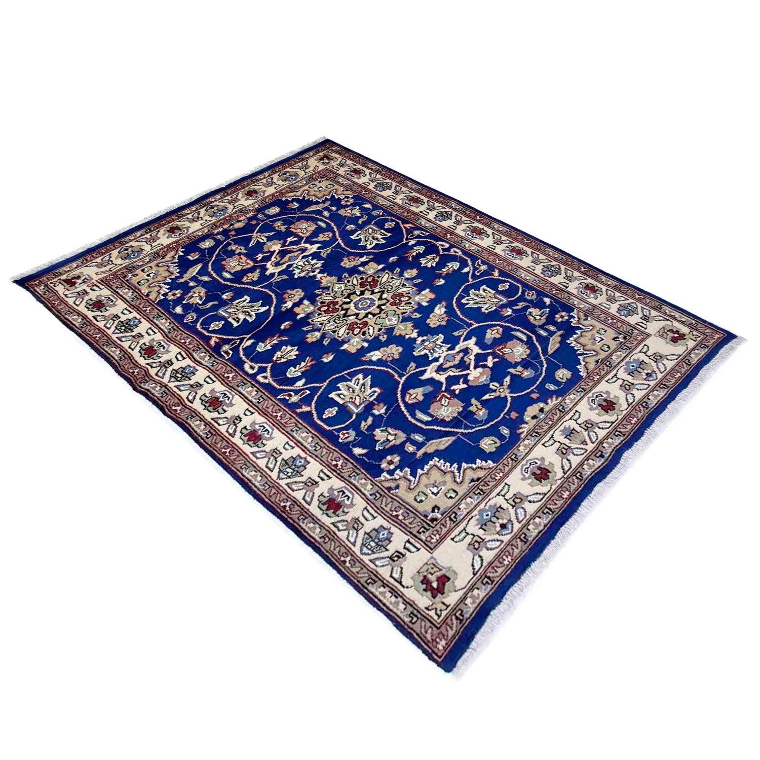 Jaldar Area Rug Handmade Blue Floral 4x6 ft