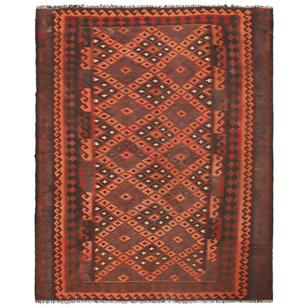 Maimana Kilim Area Rug Handmade Red Floral 6x9 ft