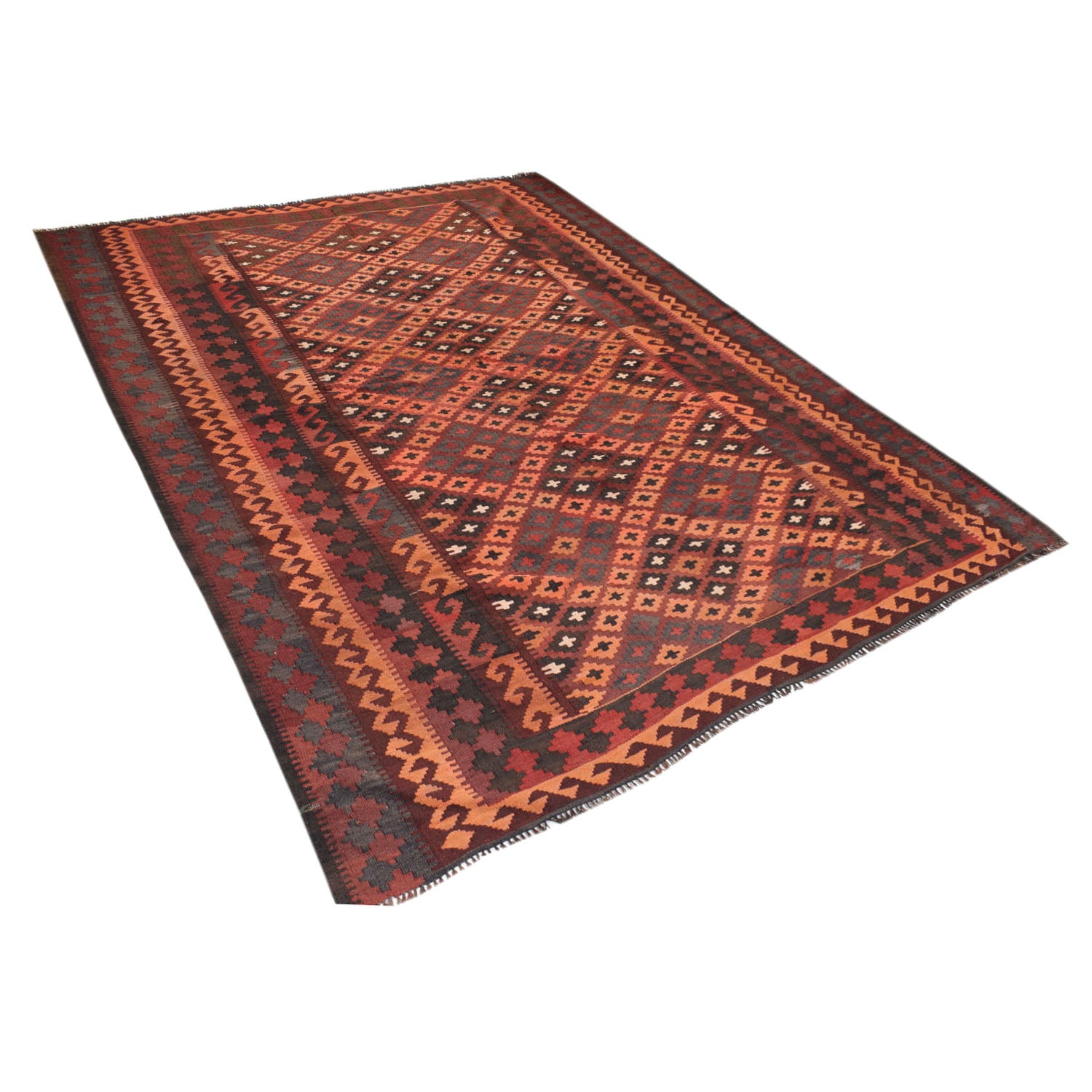Maimana Kilim Area Rug Handmade Red Floral 6x9 ft
