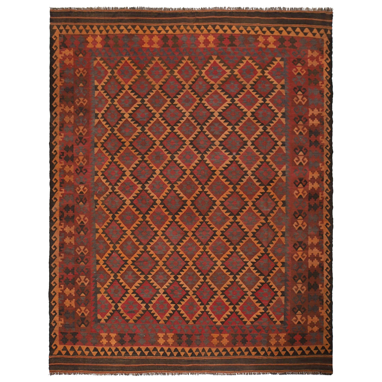 Maimana Kilim Area Rug Handmade Red Floral 6x9 ft