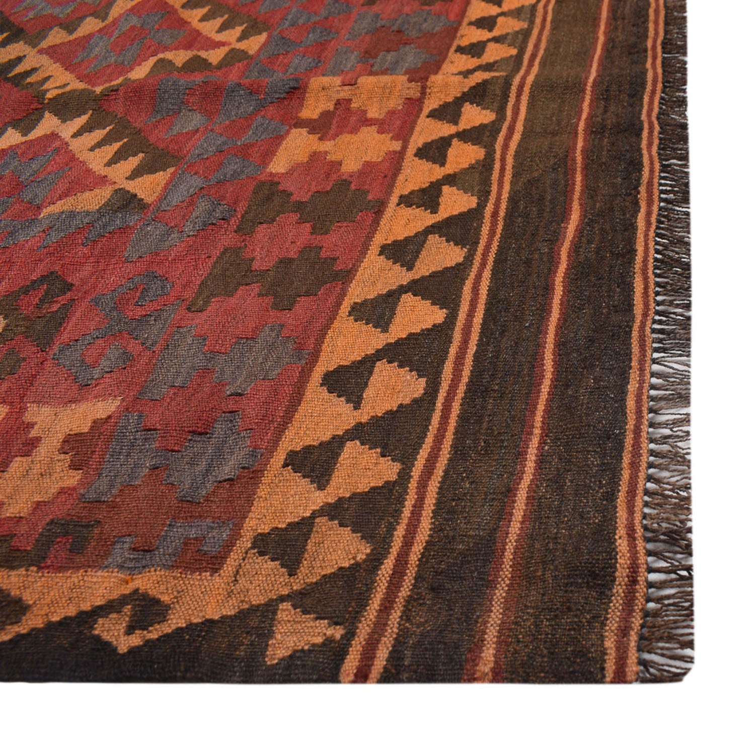 Maimana Kilim Area Rug Handmade Red Floral 6x9 ft