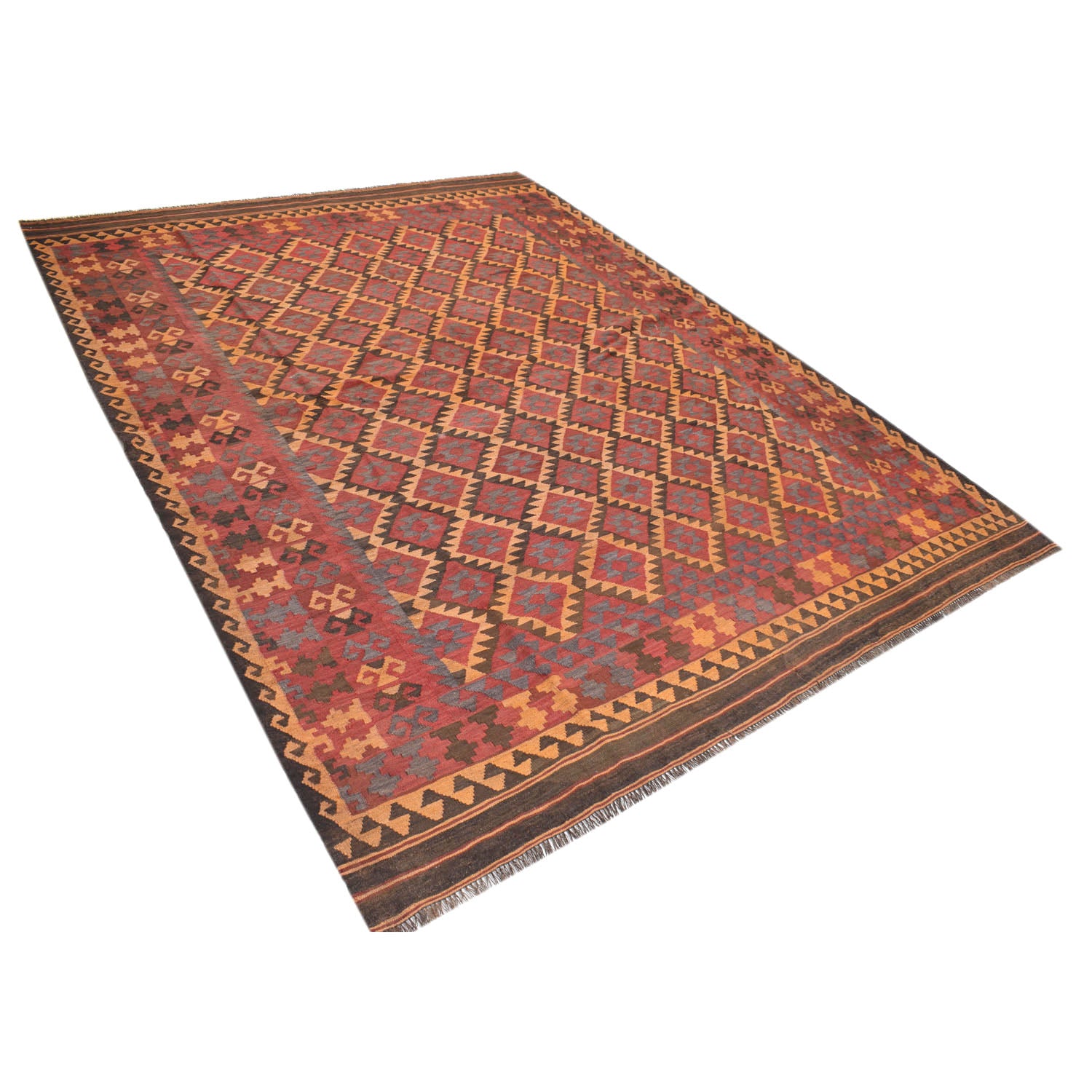Maimana Kilim Area Rug Handmade Red Floral 6x9 ft