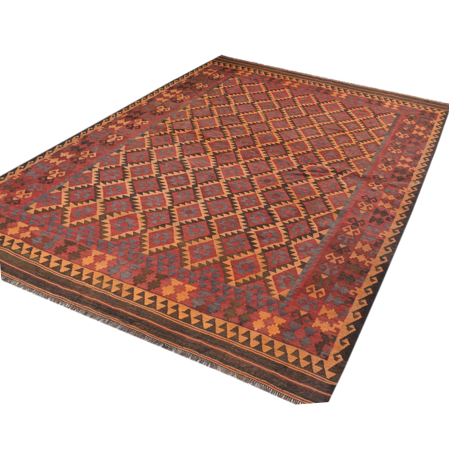 Maimana Kilim Area Rug Handmade Red Floral 6x9 ft