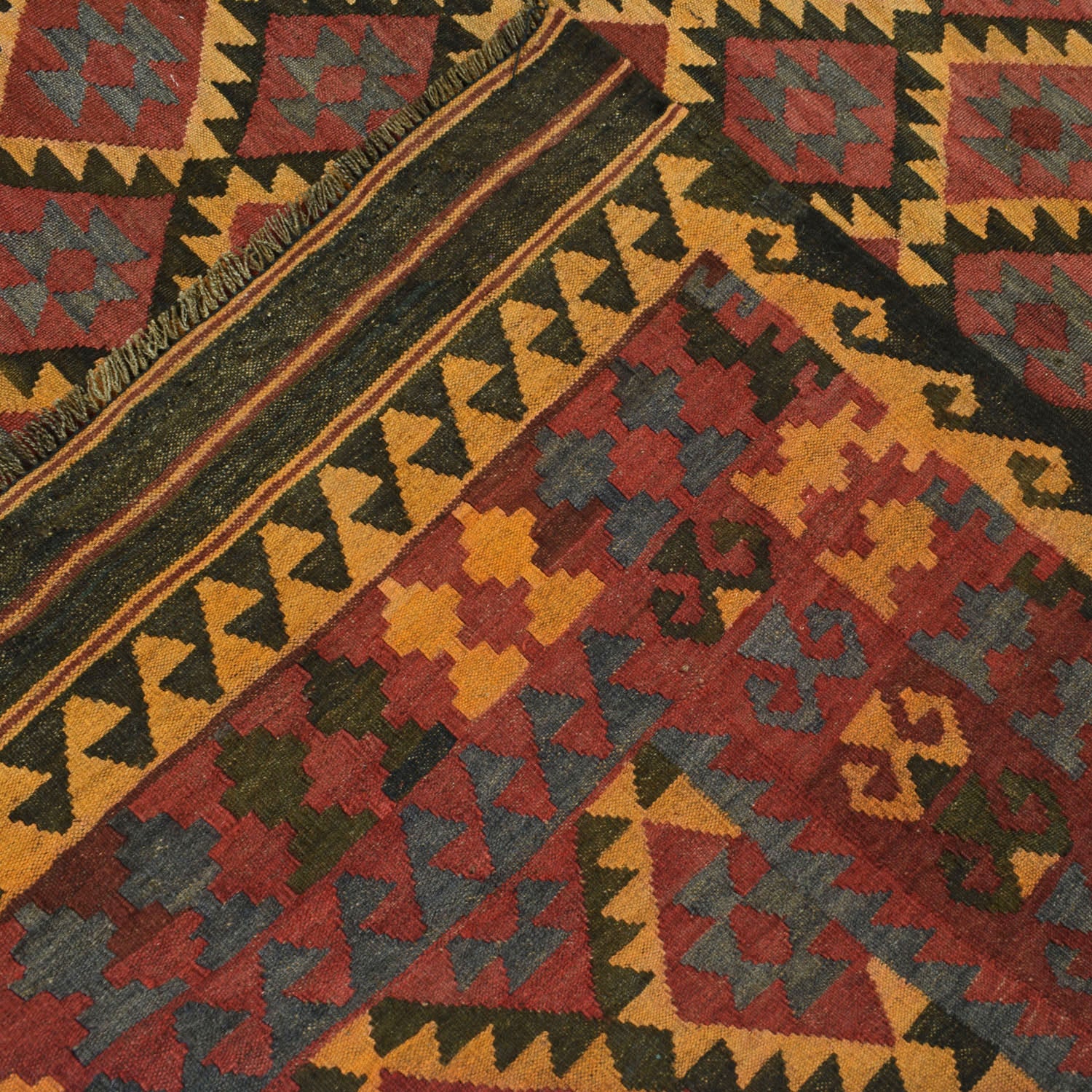 Maimana Kilim Area Rug Handmade Red Floral 6x9 ft