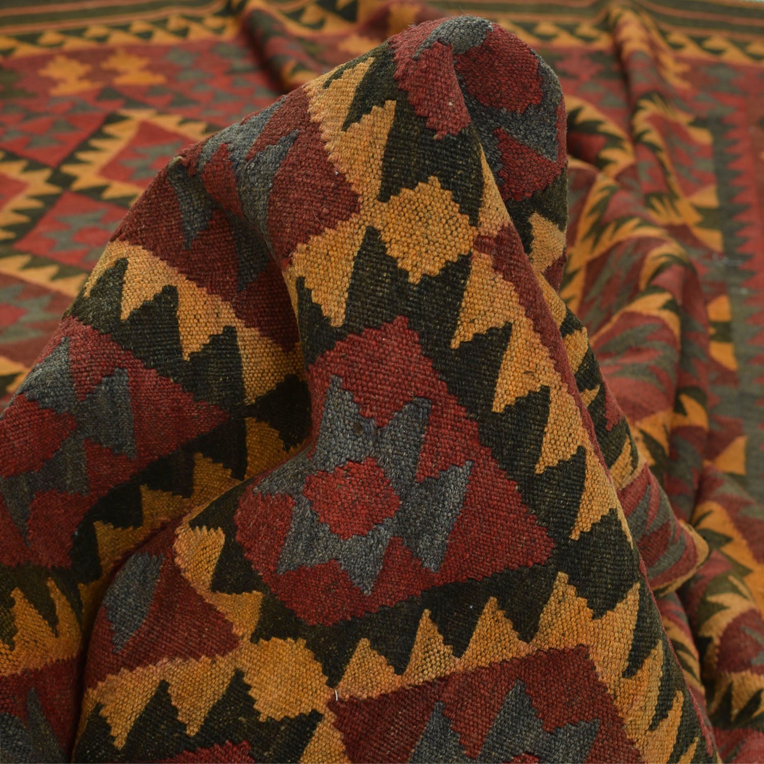 Maimana Kilim Area Rug Handmade Red Floral 6x9 ft