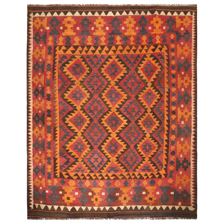 Maimana Kilim Area Rug Handmade Red Floral 6x9 ft
