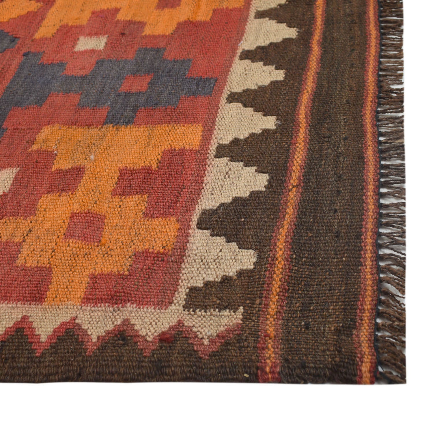 Maimana Kilim Area Rug Handmade Red Floral 6x9 ft