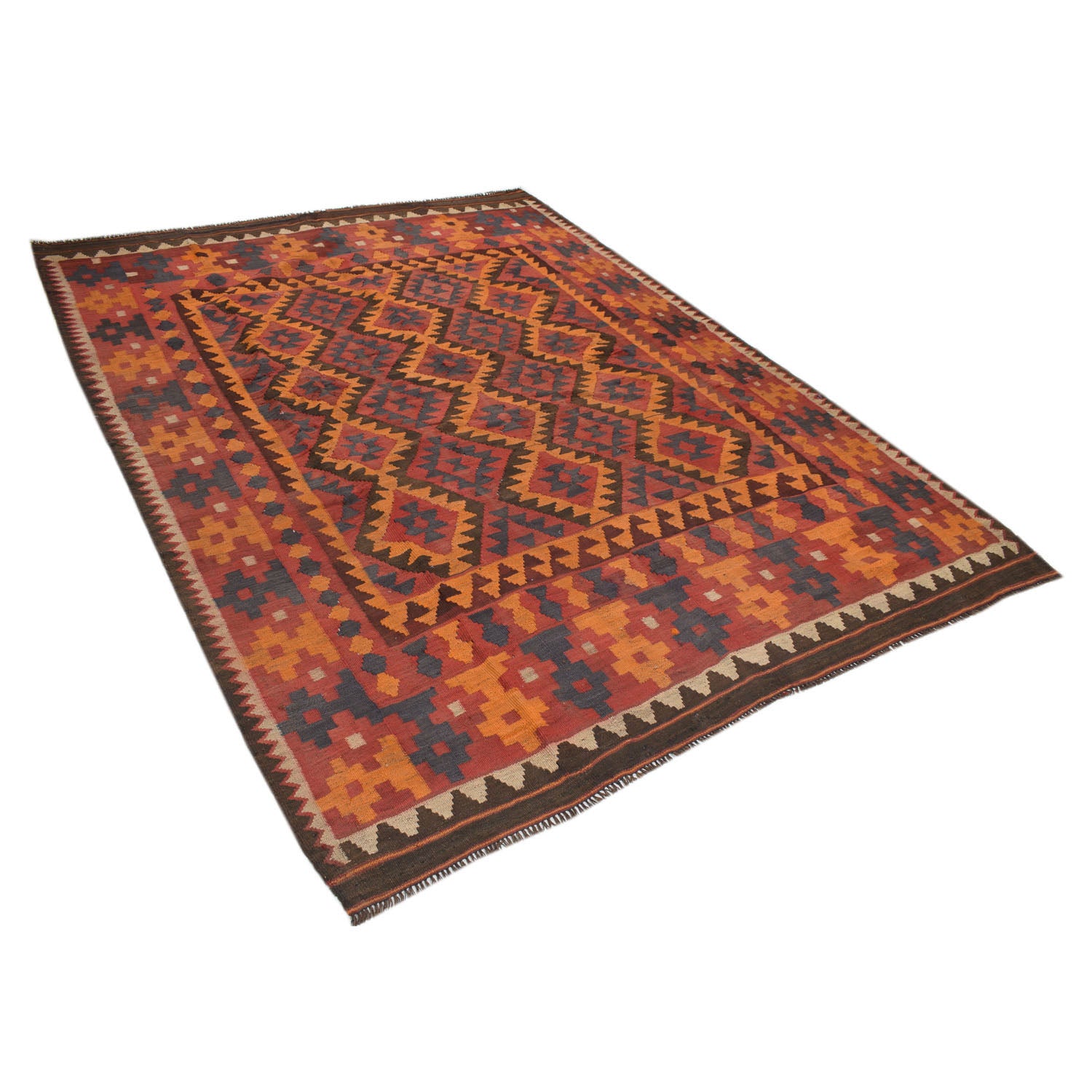 Maimana Kilim Area Rug Handmade Red Floral 6x9 ft
