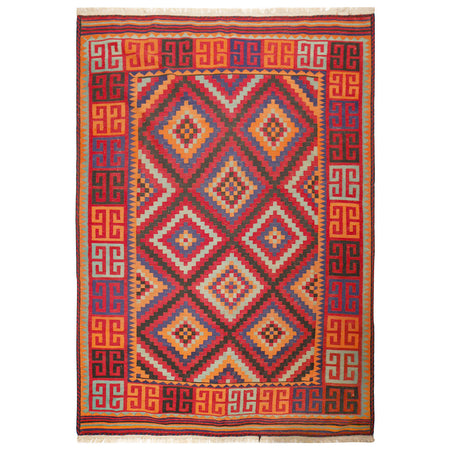 Maimana Kilim Area Rug Handmade Red Floral 7x10 ft