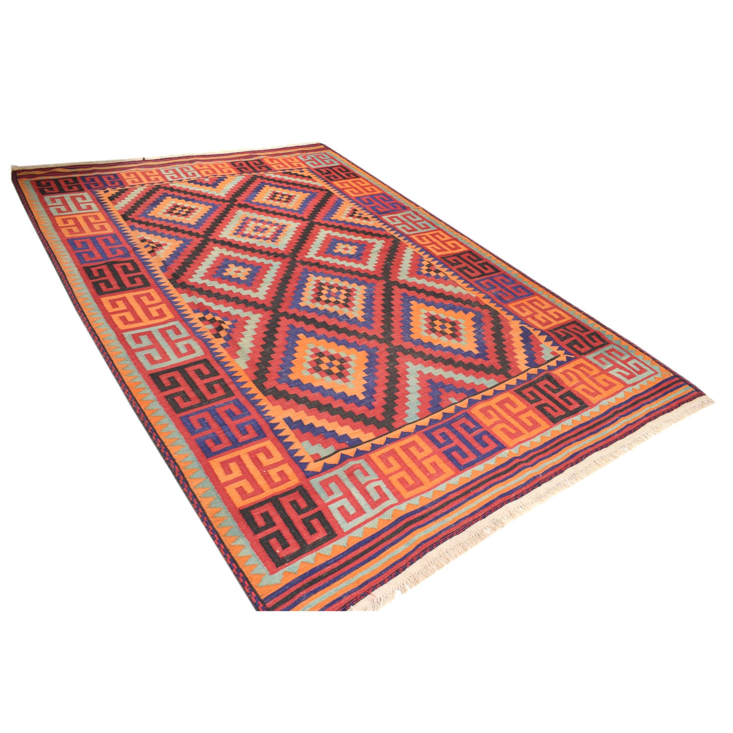Maimana Kilim Area Rug Handmade Red Floral 7x10 ft