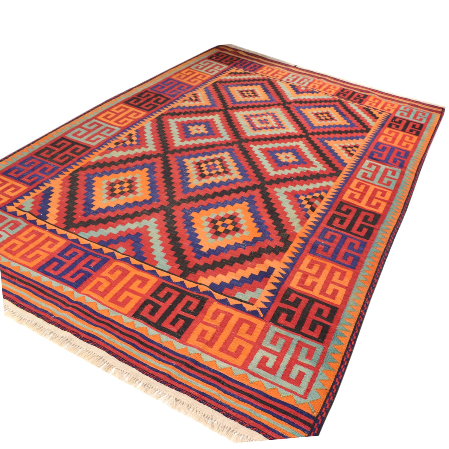 Maimana Kilim Area Rug Handmade Red Floral 7x10 ft