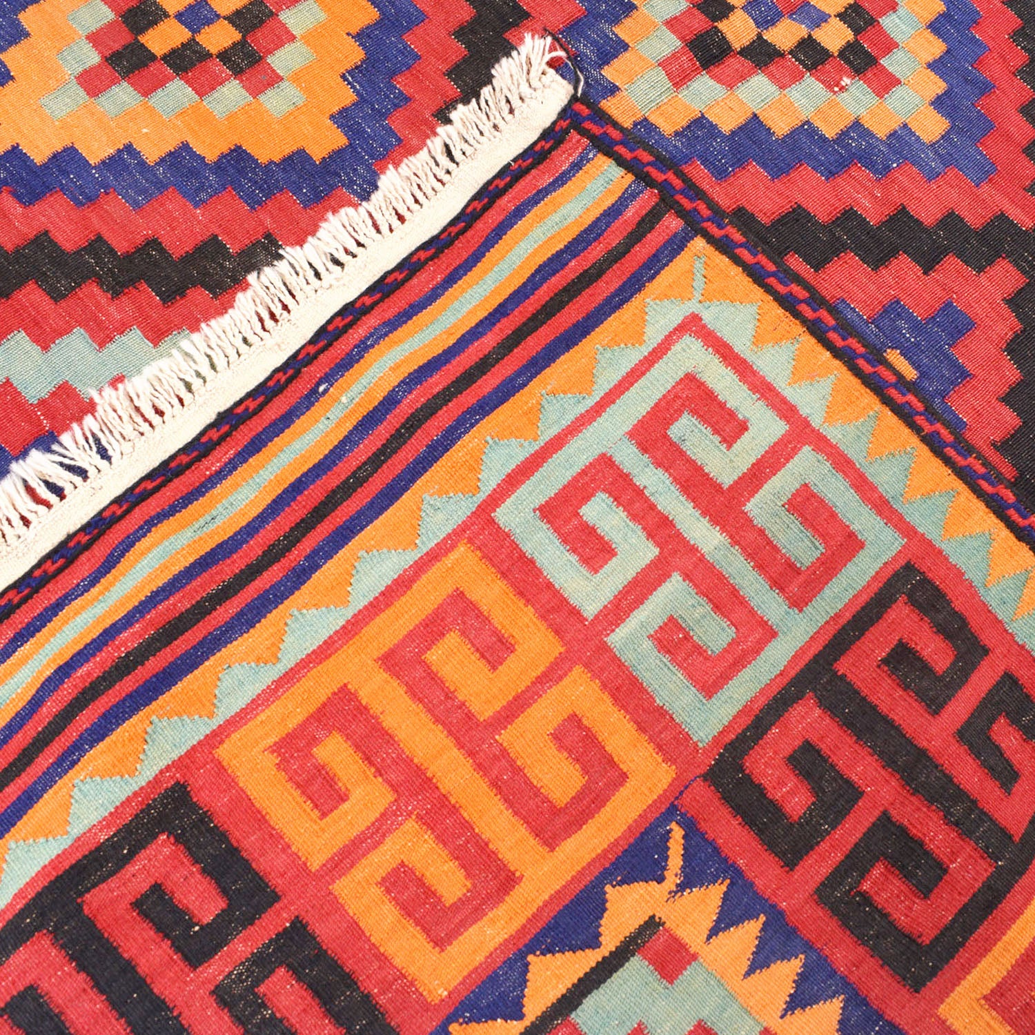 Maimana Kilim Area Rug Handmade Red Floral 7x10 ft