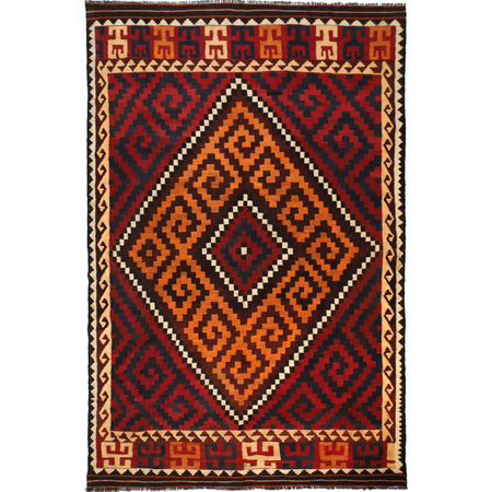 Maimana Kilim Area Rug Handmade Red Floral 7x10 ft