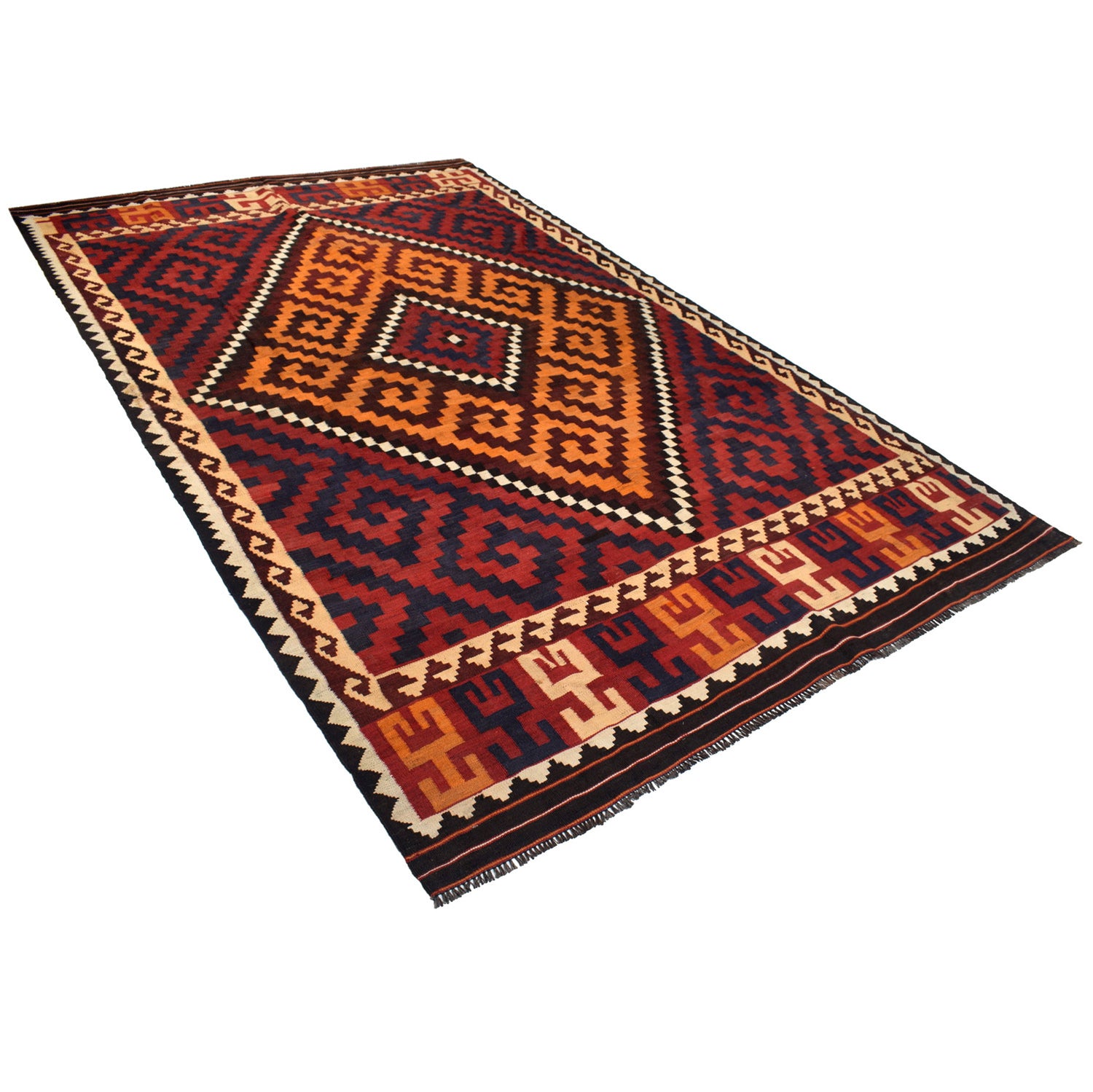 Maimana Kilim Area Rug Handmade Red Floral 7x10 ft