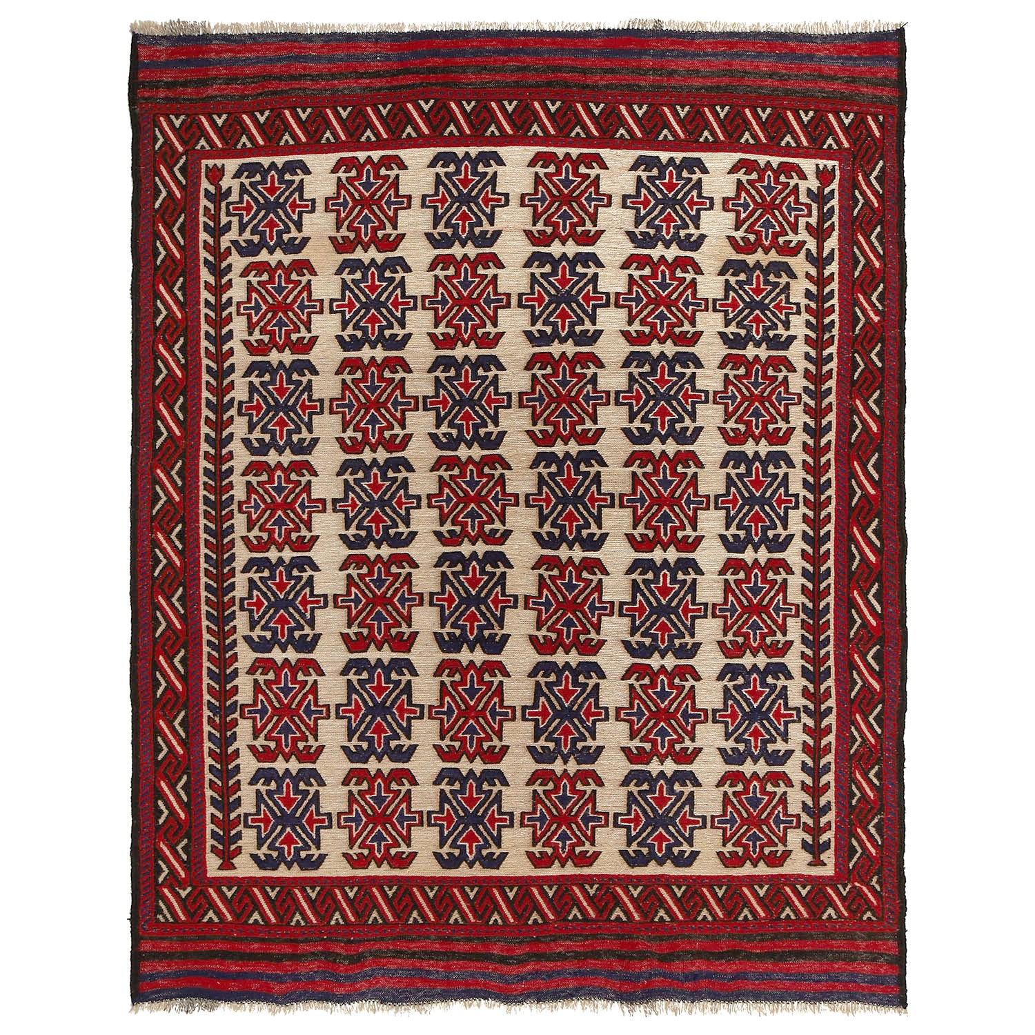 Saghari Kilim Area Rug Handmade Beige Floral 5x6 ft